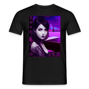 Japanische Dampfwelle Anime Gothic Girl Tattoo wei - Männer T-Shirt - Schwarz - Vorne - AI Model Male 178 light (178cm)