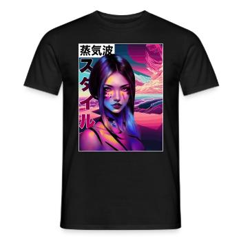 Buntes Anime Girl Japanische Vaporwave -Ästhetik - Männer T-Shirt - Schwarz - Vorne - AI Model Male 178 light (178cm)