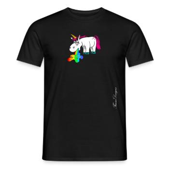 Cute unicorn pukes colorful rainbow - Men's T-Shirt - black - Front - AI Model Male 178 light (178cm)