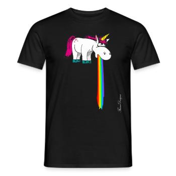 Cute unicorn vomits in the beam rainbow - Men's T-Shirt - black - Front - AI Model Male 178 light (178cm)