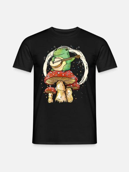 Frog Playing Banjo Music Cottagecore Aesthetic - Mænd T-shirt - sort