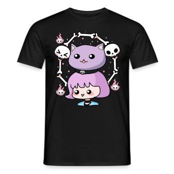 Cute Wiccan Cat Gothic Girl Pastel Goth Anime Aest - Men's T-Shirt - black - Front - AI Model Male 178 light (178cm)