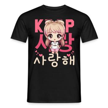 Saranghae Korean Pop Cute Anime Chibi KPOP - Men's T-Shirt - black - Front - AI Model Male 178 light (178cm)