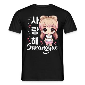 Saranghae Cute Chibi Anime Kpop Korean Music - Men's T-Shirt - black - Front - AI Model Male 178 light (178cm)