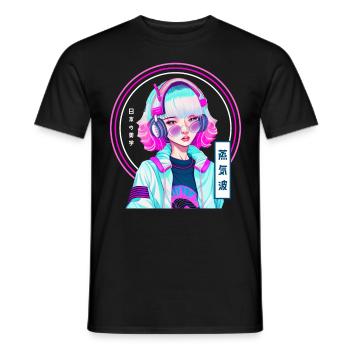 Japonais Vaporwave Gamer Girl Synthwave Esthétique - T-shirt homme - noir - Devant - AI Model Male 178 light (178cm)