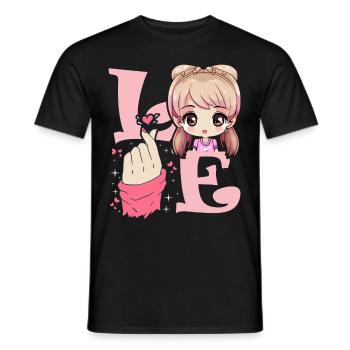 Love Saranghae Finger Heart Korean Anime Chibi Kpo - Men's T-Shirt - black - Front - AI Model Male 178 light (178cm)