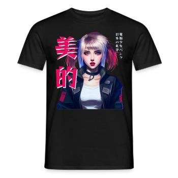 Japonais Techwear Anime Girl Cybergoth Vaporwave - T-shirt homme - noir - Devant - AI Model Male 178 light (178cm)