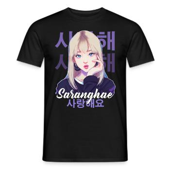 Mignon fille d’anime coréenne Kpop Saranghae Kdrama - T-shirt homme - noir - Devant - AI Model Male 178 light (178cm)