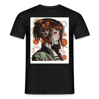 Steampunk Japanese Anime Girl Robot Mechanical Aes - Männer T-Shirt - Schwarz - Vorne - AI Model Male 178 light (178cm)