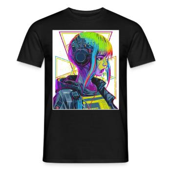 Cyberpop Japonais Esthethic Futurisme Vaporwave Gi - T-shirt homme - noir - Devant - AI Model Male 178 light (178cm)