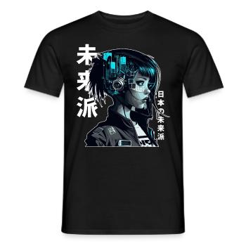 Japanese Anime Girl Urban Cyber Vaporwave Aestheti - Men's T-Shirt - black - Front - AI Model Male 178 light (178cm)