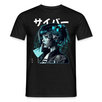 Japanese Cyber Anime Girl Cyborg Aesthetic Science - Men's T-Shirt - black - Front - AI Model Male 178 light (178cm)