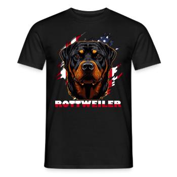 Chien Rottweiler patriotique Drapeau américain - T-shirt homme - noir - Devant - AI Model Male 178 light (178cm)