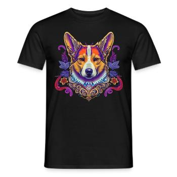 Cute Day Of The Dead Corgi Floral Dog Mexican - Men's T-Shirt - black - Front - AI Model Male 178 light (178cm)