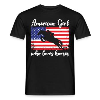Amerikanisches Mädchen, das Arabische Pferde liebt - Männer T-Shirt - Schwarz - Vorne - AI Model Male 178 light (178cm)