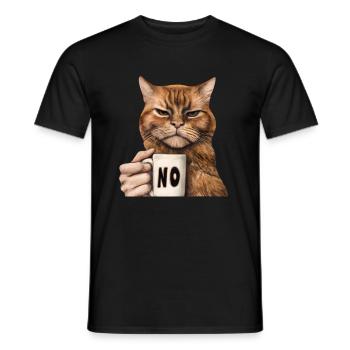 Mürrische Lustige Katze Mit Kaffeetasse Sagt Nein - Männer T-Shirt - Schwarz - Vorne - AI Model Male 178 light (178cm)