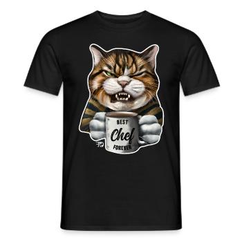Chat en colère wizh mug meilleur chef - T-shirt homme - noir - Devant - AI Model Male 178 light (178cm)