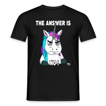 the answer is no, lustiges Einhorn - Männer T-Shirt - Schwarz - Vorne - AI Model Male 178 light (178cm)