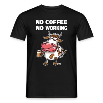 No coffee, no working. Grumpy Funny Cow - Men's T-Shirt - black - Front - AI Model Male 178 light (178cm)