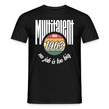 Multi-talents depuis 1963. Drôle de millésime - T-shirt homme - noir - Devant - AI Model Male 178 light (178cm)