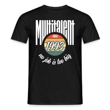 Multi-talents depuis 1993. Drôle de millésime - T-shirt homme - noir - Devant - AI Model Male 178 light (178cm)