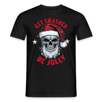 Get Smashed Be Jolly Drunk Santa Claus Skull Chris - Men's T-Shirt - black - Front - AI Model Male 178 light (178cm)
