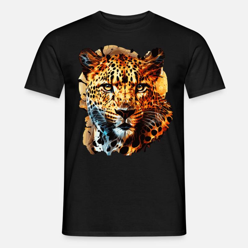 Geometric Leopard Head Abstract Polygonal - Männer T-Shirt - Schwarz