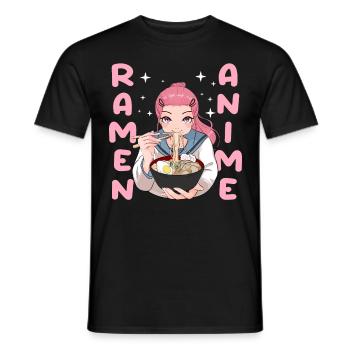 Kawaii Ramen School Girl Anime Girl Japanese Noodl - Men's T-Shirt - black - Front - AI Model Male 178 light (178cm)