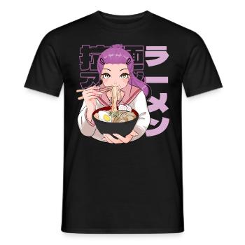 Japanese School Girl Anime Ramen Noodle Soup - Men's T-Shirt - black - Front - AI Model Male 178 light (178cm)