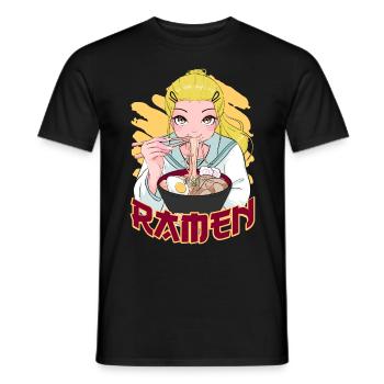 Kawaii Anime Ramen Girl Nouilles japonaises - T-shirt homme - noir - Devant - AI Model Male 178 light (178cm)