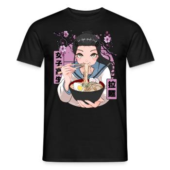 Anime Girl Ramen Noodle Japanese Cherry Blossom - Men's T-Shirt - black - Front - AI Model Male 178 light (178cm)