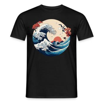 Great Wave Japanese Vaporwave Peinture - T-shirt homme - noir - Devant - AI Model Male 178 light (178cm)