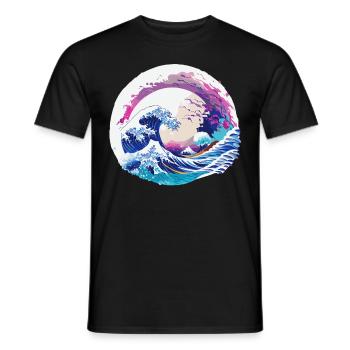 Great Wave Japanese Vaporwave Cherry Blossom - Men's T-Shirt - black - Front - AI Model Male 178 light (178cm)