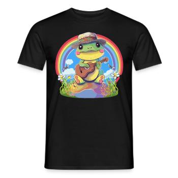 Kawaii Cottagecore Frog Playing Banjo Pastel Rainb - Männer T-Shirt - Schwarz - Vorne - AI Model Male 178 light (178cm)