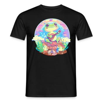Frog Banjoist Colorful Cottagecore Aesthetic Cute - Men's T-Shirt - black - Front - AI Model Male 178 light (178cm)