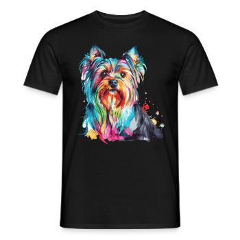 Watercolor Yorkshire Terrier Colorful Yorkie Dog L - Men's T-Shirt - black - Front - AI Model Male 178 light (178cm)