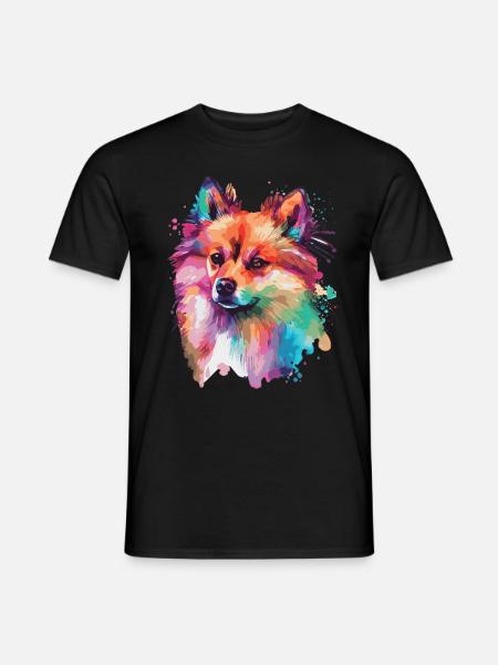 Aquarelle Poméranie Spitz Pommy Coloré Chien Lov - T-shirt homme - noir