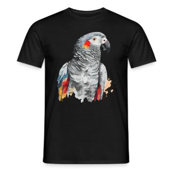 Watercolor African Grey Parrot Colorful Bird Lover - Men's T-Shirt - black - Front - AI Model Male 178 light (178cm)