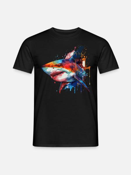 Watercolor Shark Colorful Great White Shark Lover - Männer T-Shirt - Schwarz