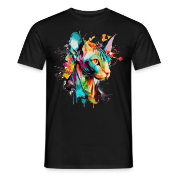 Watercolor Sphynx Cat Colorful Hairless Cat Lover - Men's T-Shirt - black - Front - AI Model Male 178 light (178cm)