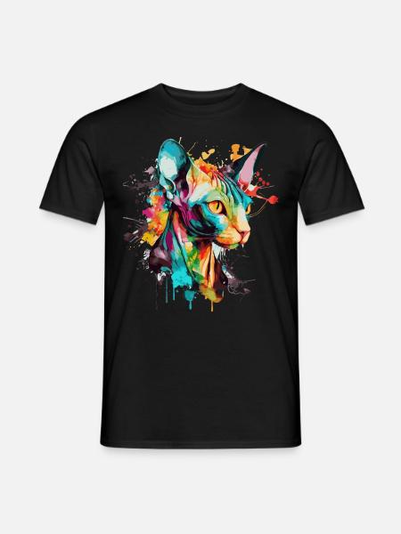 Watercolor Sphynx Cat Colorful Hairless Cat Lover - Männer T-Shirt - Schwarz