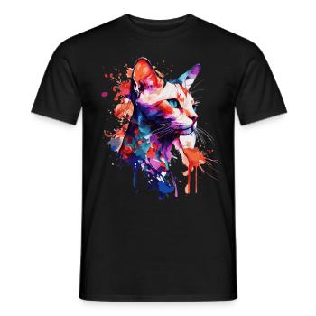 Watercolor Siamese Cat Colorful Siam Cats Lover - Männer T-Shirt - Schwarz - Vorne - AI Model Male 178 light (178cm)