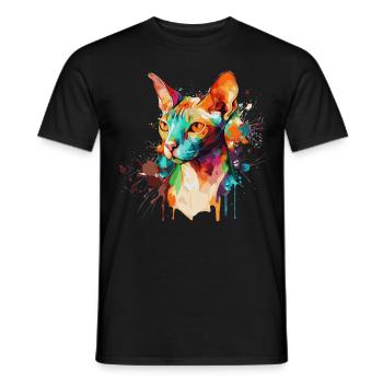 Watercolor Sphynx Cat Colorful Hairless Cat Lover - Men's T-Shirt - black - Front - AI Model Male 178 light (178cm)