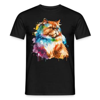 Aquarelle Chat Persan Coloré Chats Persans Amoureux - T-shirt homme - noir - Devant - AI Model Male 178 light (178cm)