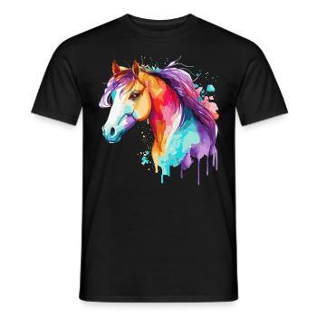 Aquarelle Cheval Équitation Poney Coloré Pet Poneys Lo - T-shirt homme - noir - Devant - AI Model Male 178 light (178cm)