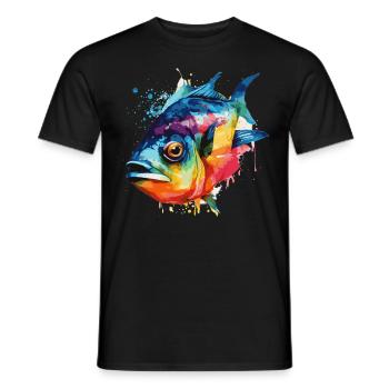 Watercolor Piranha Colorful Freshwater Fishing Out - Men's T-Shirt - black - Front - AI Model Male 178 light (178cm)