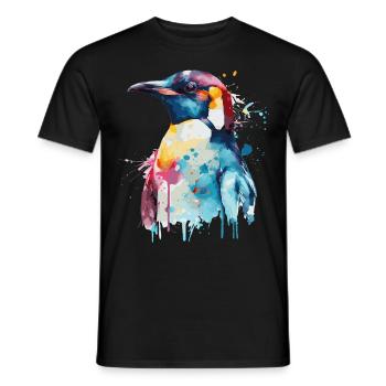 Watercolor Penguin Cute Colorful Penguins Lover - Men's T-Shirt - black - Front - AI Model Male 178 light (178cm)