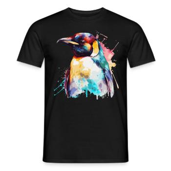 Watercolor Penguin Cute Colorful Penguins Lover - Men's T-Shirt - black - Front - AI Model Male 178 light (178cm)
