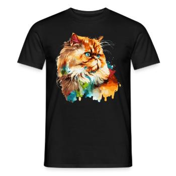 Aquarelle Chat Persan Coloré Chats Persans Amoureux - T-shirt homme - noir - Devant - AI Model Male 178 light (178cm)