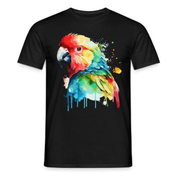 Watercolor Red Macaw Parrot Colorful Bird Lovers - Männer T-Shirt - Schwarz - Vorne - AI Model Male 178 light (178cm)